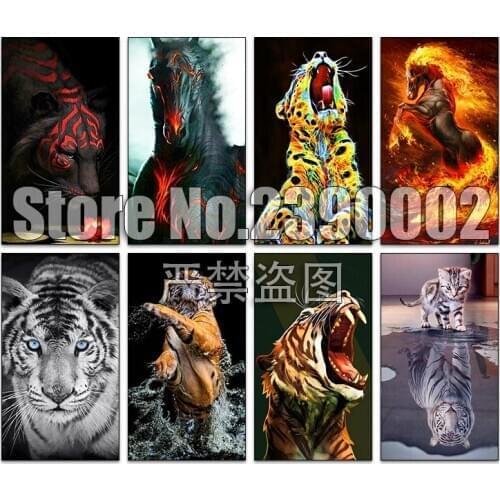 Animals 5d Diy Diamond Painting Cross Stitch Diamond Embroidery Mosaic Tiger Full Rhinestone Gift Home Decor Horse Wall Stickers