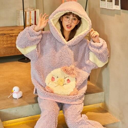 Winter Pajamas Packed Nightgown Women Sleepwear Coral Fleece Plush Pajama Set Mink Wool Sherpa Loose Version Medium Style