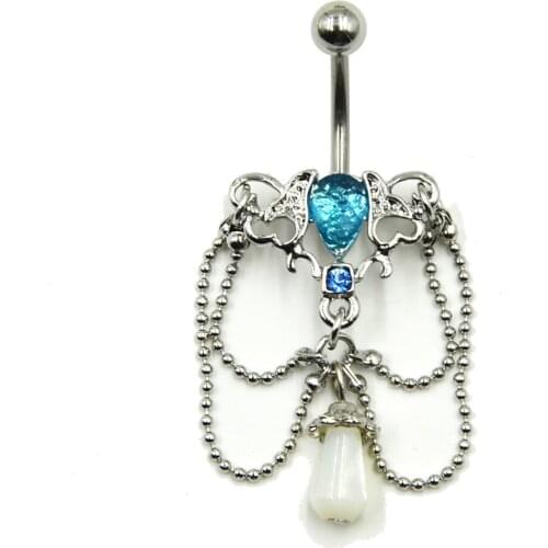 1pc Charming Synthetic Opal Teardrop Dangling Belly Button Rings Navel Bar Stud Piercing Body Jewelry Tassel Dangle