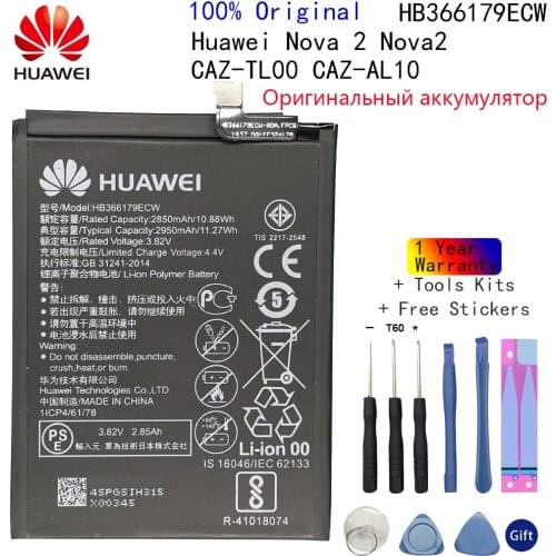 100% Original Hua Wei Replacement Phone Battery HB366179ECW for Huawei Nova 2 CAZ-AL10 CAZ-TL00 2950mAh+Free Tools