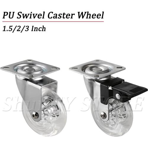 2 Pcs 360 Degree Swivel Caster Wheels, Heavy Duty Caster With Top Plate No Noise Wheels For Furniture Cabinets Transparent