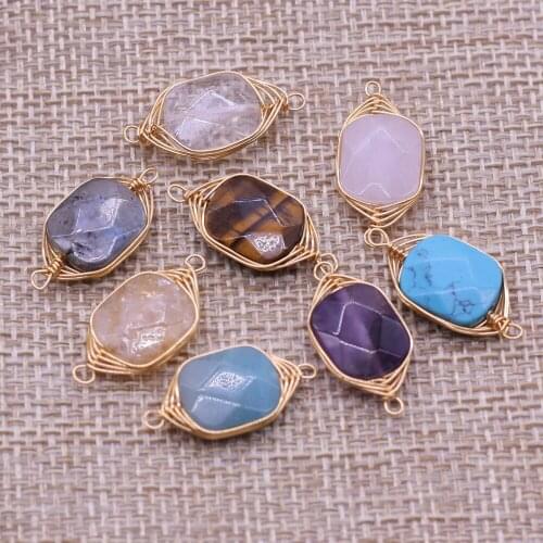 2Pcs Natural Stone Connector Exquisite Rectangle Winding Semi-precious For Jewelry Making DIY Necklace Bracelet Accessory