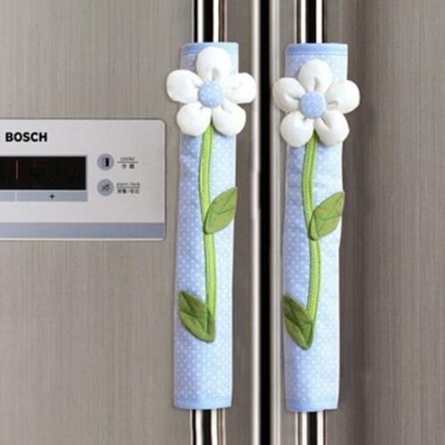 2PCS Pastoral Flower Polka Dot Door/Refrigerator Handle Cover Fridge Door Handle Gloves Home Decor Kitchen Accessories