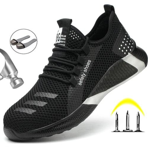 2021 Men Work Boots Mens Mesh Breathable Safety Shoes Steel Toe Non-slip Indestructible Wear Sneakers Light Sneaker