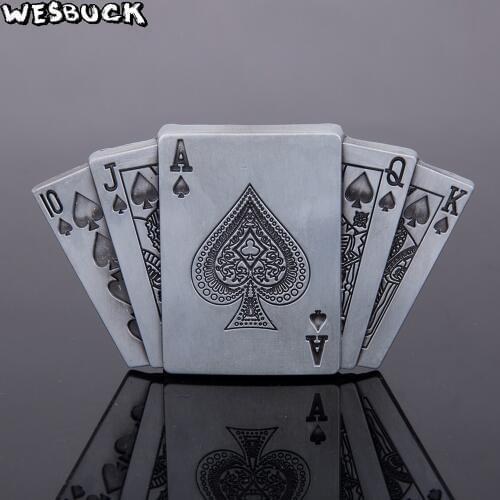 5 Pcs MOQ Wholesale WesBuck Brand New Style 10JQKA Card belt buckle Silver Black Metal For 4cm Wide Belt Men Jeans accessories