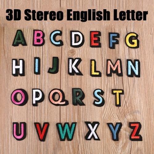 A-Z 1PCS 3D Stereo Embroidery English Alphabet Letter Embroidered Iron On Patch For Clothing Badge Paste Clothing chapter