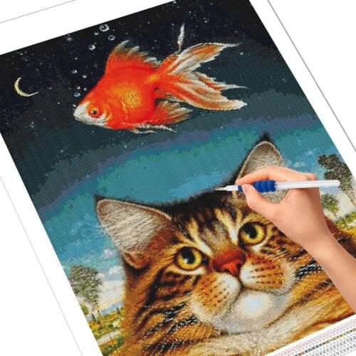Diamond Mosaic Cat Fish 5D Diy Diamond Painting Embroidery Animal Full Square Round Rhinestone Wall Art Home Decoration Gift