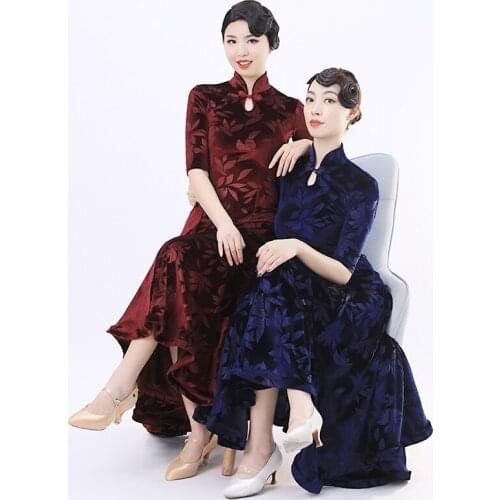 Velvet Ballroom Dance Dress Women Stage Costume Modern Dance Wear Designer Clothes Flamenco Outfit Competition Dresses JL3066