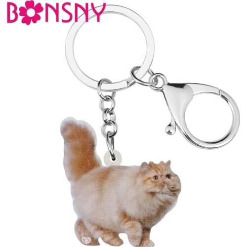 Bonsny Acrylic Sweet Brown Persian Cat Keychains Lovely Kitten Animal Key Ring Jewelry For Women Friends Kids Funny Gift Charms