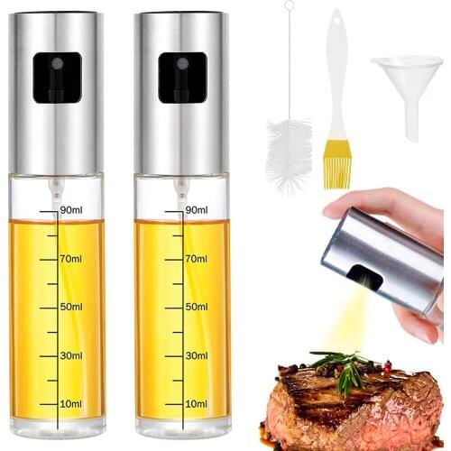 Olive Oil Sprayer Bottle with Scale Oil Pot Leak-proof Grill BBQ Sprayer Pump Mini Funnel Cleaning Brush Oil Brush BBQ Tools Set