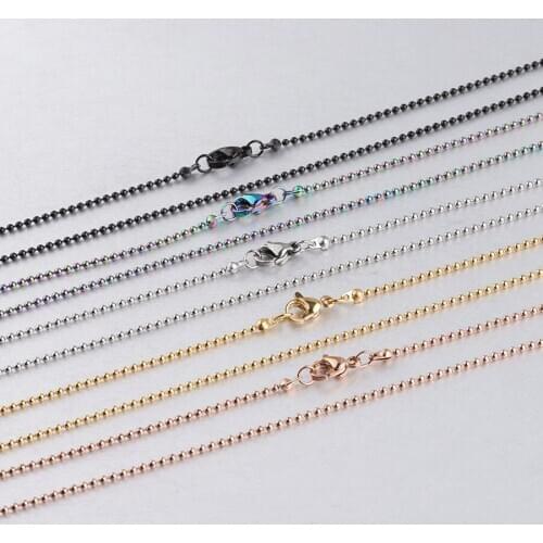2pcs/lot 316L Stainless Steel 1.5mm Round Ball Beaded Chain 45cm Gold Black Ball Necklace Chain for Women Men Necklace Making