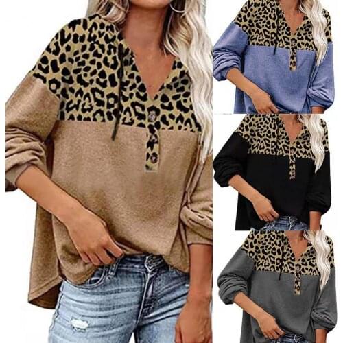 Breathable Stylish Female Leopard Print Hooded Top Anti-shrink Lady Hoodie Leopard Print for Home