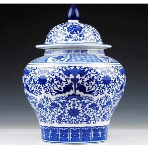 Jingdezhen Blue And White Porcelain temple jar With Lid Storage jar Chinese Ginger jar Flower vase Ornaments ceramic jar