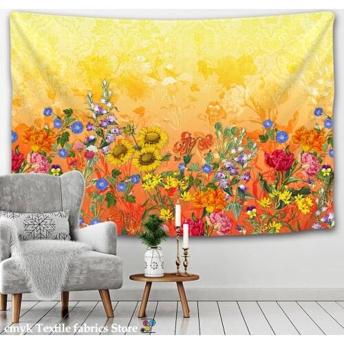 Colorful Floral Plants Tapestry Vintage Herbs Tapestry Wild Flowers Tapestry Wall Hanging Nature Scenery Tapestry for Living