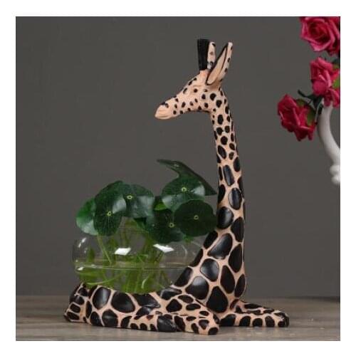 Creative furnishing crafts European super cute giraffe aquarium hydroponic plant POTS living room culpture statue wholesale