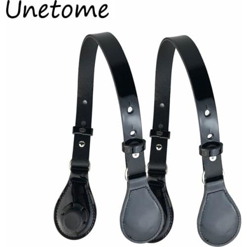 Faux Leather Lacquer Black Length adjustable Flat Removable Handles with Drop for Obag Drops End for O Bag handle accessories