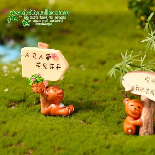 Mini Road Sign Cute Bear Stake Figurines Succulents Signpost Fairy Garden Miniature Bonsai Micro Landscape Doll House Decor Gift