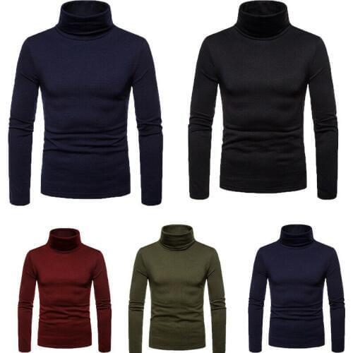 Mens Winter Warm High Neck Sweater Casual Pure Color Pullover Jumper Sweater Tops Male Long Sleeve Turtleneck Sweaters Hot Sale