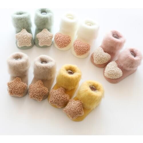 Newborn Baby Socks Winter Non-slip Velvet Thick Warm Baby Girls Boys Socks Cute Heart Star Kids Toddler Floor Socks
