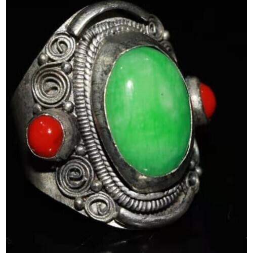 Rare Old Old China silver &Jade & Gem ring