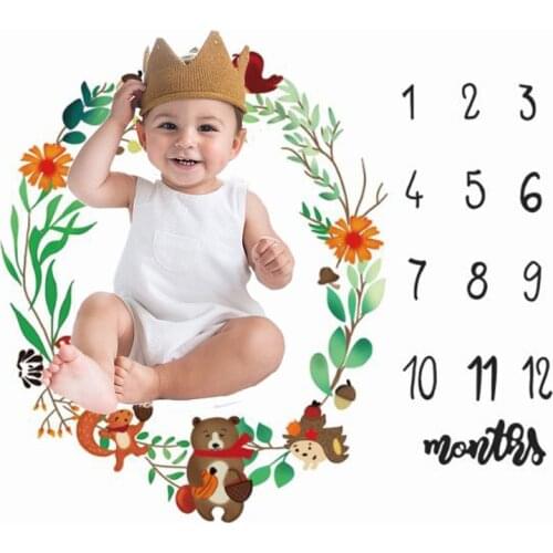 Cartoon Pattern Infant Baby Milestone Photo Props Background Blankets Backdrop Cloth Calendar Boy Girl Photo Accessories