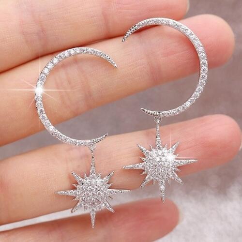 Hot Sale Bohemian Cute Moon Star Silver Gold Earrings with Zircon Stone Fashion Jewelry Korean Earrings 2019