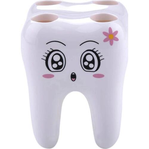 Cute Cartoon Toothbrush Holder 4 Hole Tooth Shape Plastic Bathroom Storage Rack Container Shaver Holder Bathroom Tools