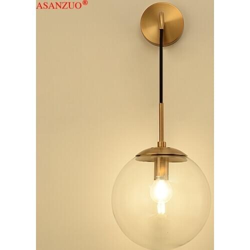 LED Wall Lamp Nordic Style Glass Ball Wall Lamp Retro Simple Bedside Living Room Corridor Staircase Lighting Decorative Lamp