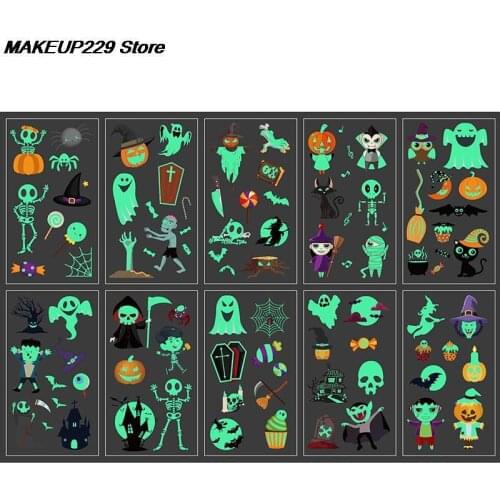Luminous Halloween Tattoo For Kids Fake Tattoo Glowing In Dark Waterproof Temporary Tattoo Stickers