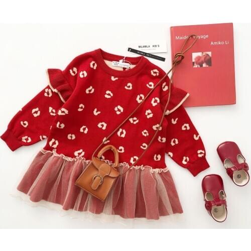 Tonytaobaby New Style for Autumn and Winter Red Cotton Mesh Girls' Sweater Kids Sweaters Girls Clothes