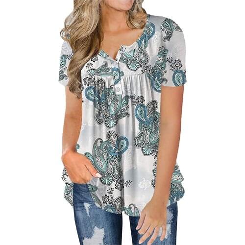 Fashion Floral Printing Tunic Shirts Casual Button Short Sleeve Tunic Tops Women 3xl Plus Size Summer Womens Blouses Haut Femme