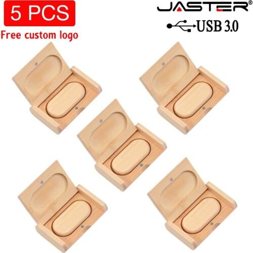 JASTER 5PCS/LOT USB Flash Drives Wooden Box Pen drive Wood USB 3.0 Free custom logo 32GB 64GB Memory U Stick for Gifts 8GB 16GB