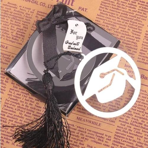 Graduation Cap Stainless Steel Bookmark With Black Tassel Graduate Hat Gift Box Party Wedding Gifts LX4437