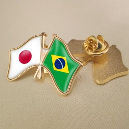 Japan and Brazil Crossed Double Friendship Flags Lapel Pins Brooch Badges