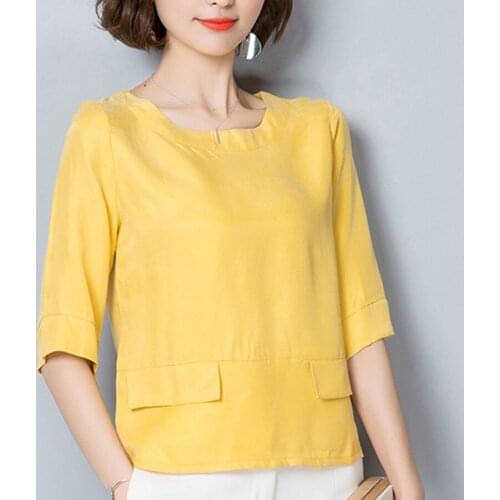 2018 New Summer Fashion Women Silk Yellow Green White Loose Half Sleeve Blouse , Woman XXL Casual European Style Blouses Shirt