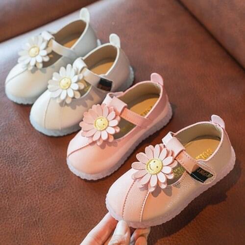 3-8 years Spring Girls Shoes sun flower Mary Jane T Strap Shoes smile Casual Shoes Leather Kids Flats Baby Child Princess Shoes