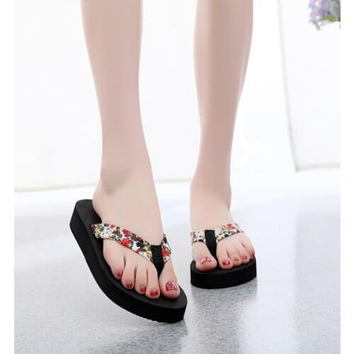 Shoes Woman Bohemian Flower Flat Slippers Summer Sandalias Non-slip Beach Shoes Flip Flops Flower Slipper 2020 Zapatos De Mujer
