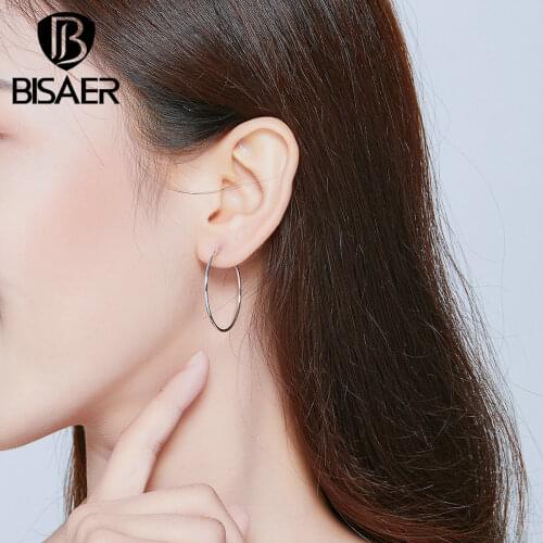 Big Earrings BISAER on Sale 925 Sterling Silver Big Round Circle Stud Earrings for Women Hyperbole Style Jewelry ECE710