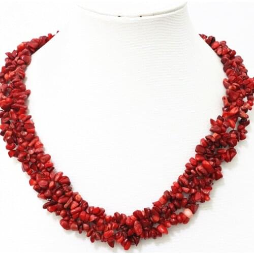 Charms red natural coral stone 9x11mm irregular gravel chips beads chains necklace for women elegant jewelry making 18inch B522