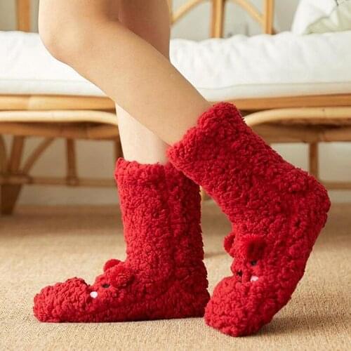 Winter Floor Velvet Thickening Warm Socks Coral Velvet Animal Graphic Socks Japanese-style Home Footwear Non-slip