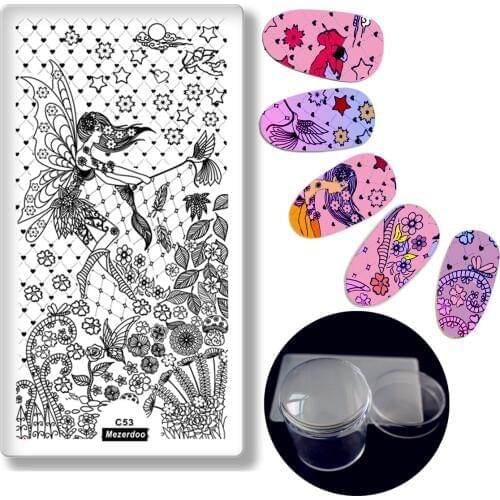 Fairy Angel Wings Style 1Pc Image Nail Plate +1Pc 3.8cm XL Clear Stamper Scraper Set Nail Art Stamp Stamping Plate Nail Art Tool