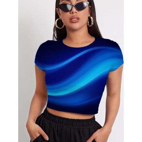 3d Tshirt Abstract T-shirt Women Psychedelic Tshirts Casual Dark Blue Navel Bare Art Funny T shirts Womens Clothing Punk Rock