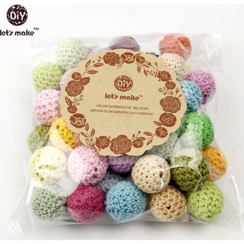 Lets Make Baby Accessories 16-20mm 50pc Crochet Wooden Beads Knitted Bead Can Choose Colour Teething Nursing Crochet Beads