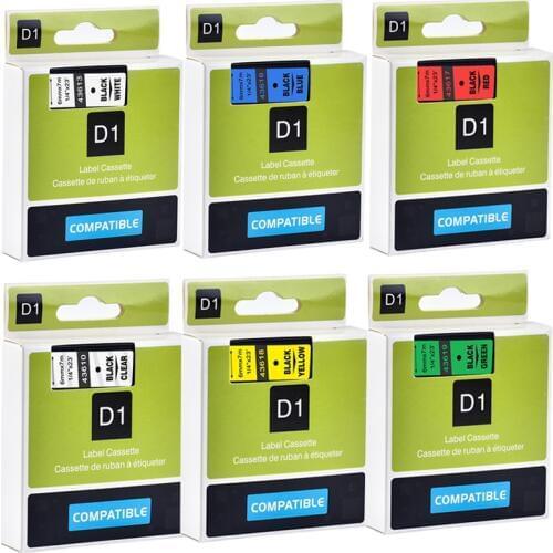 6Pack Mixed 6colors 43613 Label Tape Compatible Dymo D1 Label Printers for LM160 Printers 43610 43616 43617 43618 43619