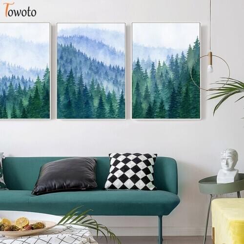 Watercolor Wall Paintings Landscape Canvas Painting Nordic Poster Forest Print Nature Wall Art Decoration Pictures Home Decor