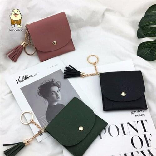 Beibaobao 2020 Female Casual ID Card Holders Bags Ladies Coin Purse Pink Clutch Tassel Bag Fashion Women Wallet