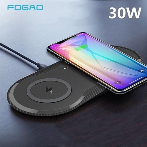 2 in 1 30W Fast Qi Wireless Charger Pad for iPhone 12 11 XS XR X 8Plus Airpods Pro Dual 15W Charging Station For Samsung S21 S20