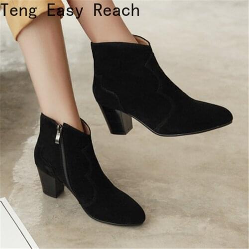 Vintage Women Ankle Boots 2021 Spring Autumn Casual Thick Heels Short Ankle Boots Female Shoes Gray Black Party Shoes Large Size
