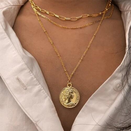 Ins net red cool wind portrait round brand exaggeration thick chain neck chain multi-layer Necklace personality overlay clavicle