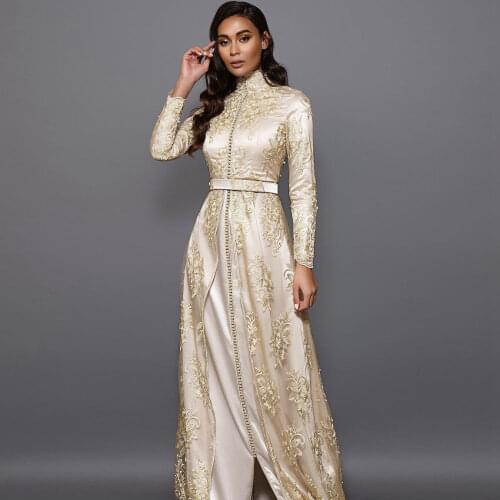 Full Sleeves Moroccan Caftan Evening Dress A-Line Special Occasion Dubai Formal Prom Dress Summer Robe Plus Size Custom Made